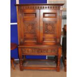 Old Charm  display cabinet with twin doored cupboard over two drawers and carved legs