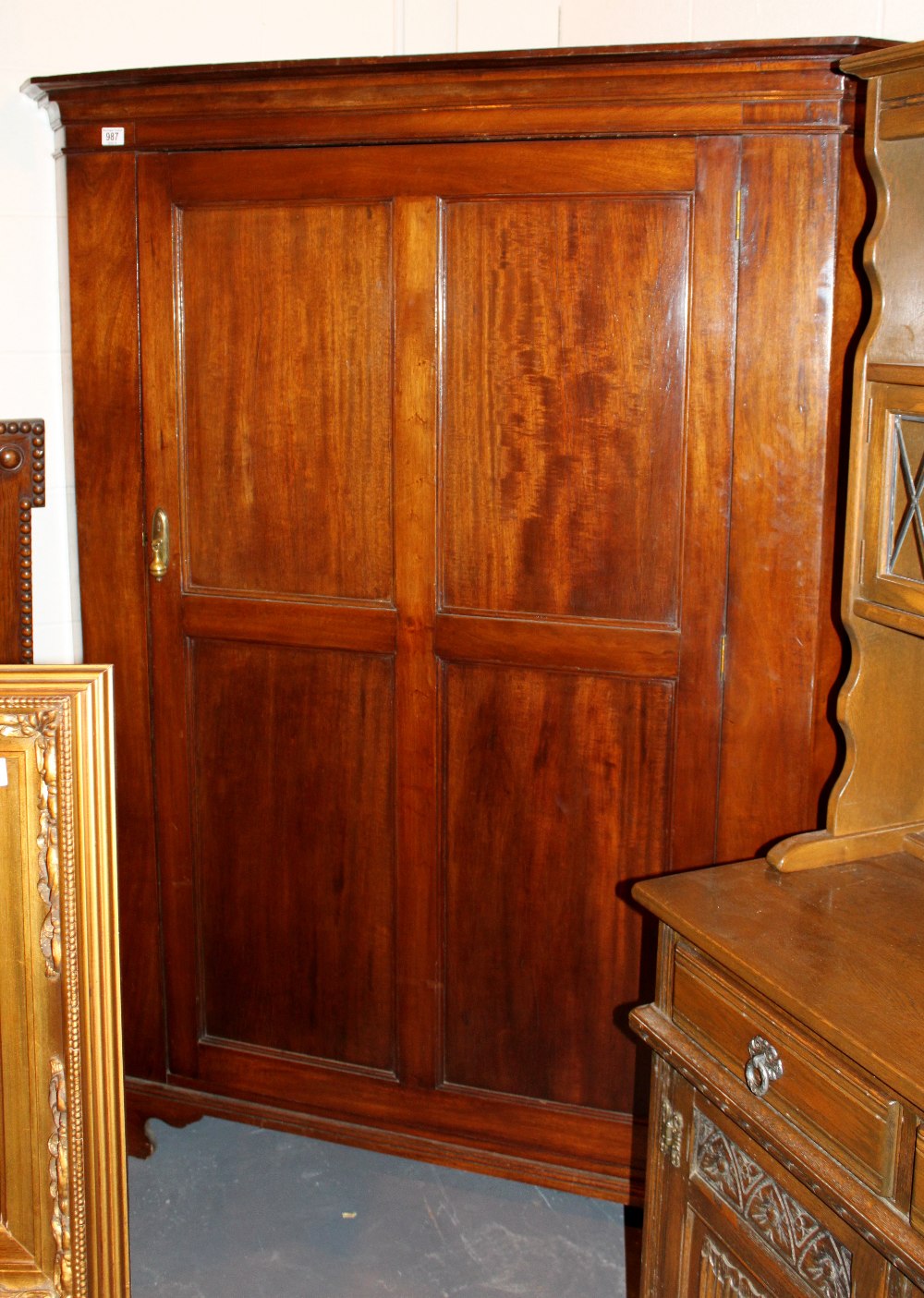Large mahogany corner cupboard with single door H: 180 cm