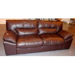 Large brown leather three seater settee