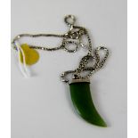 Sterling silver jade claw pendant on sterling chain