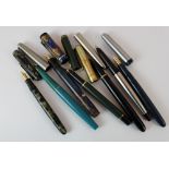 Seven ink pens including Mentmore, Union Lady and Watermans,