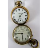 Two plated crown wind pocket watches