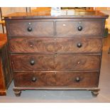 Victorian two short over three long flame walnut chest of drawers 125 x 57 x 100 cm