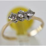 18 ct three stone diamond ring, approx 0.