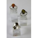 Three sterling silver amber rings