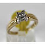 10 K gold diamond solitaire ring,