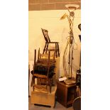 Large quantity of furniture including display cabinet, modern standard lamps, chairs, tables etc.