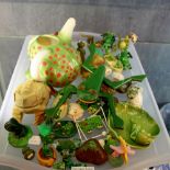 Tray of decorative ceramic and other frogs