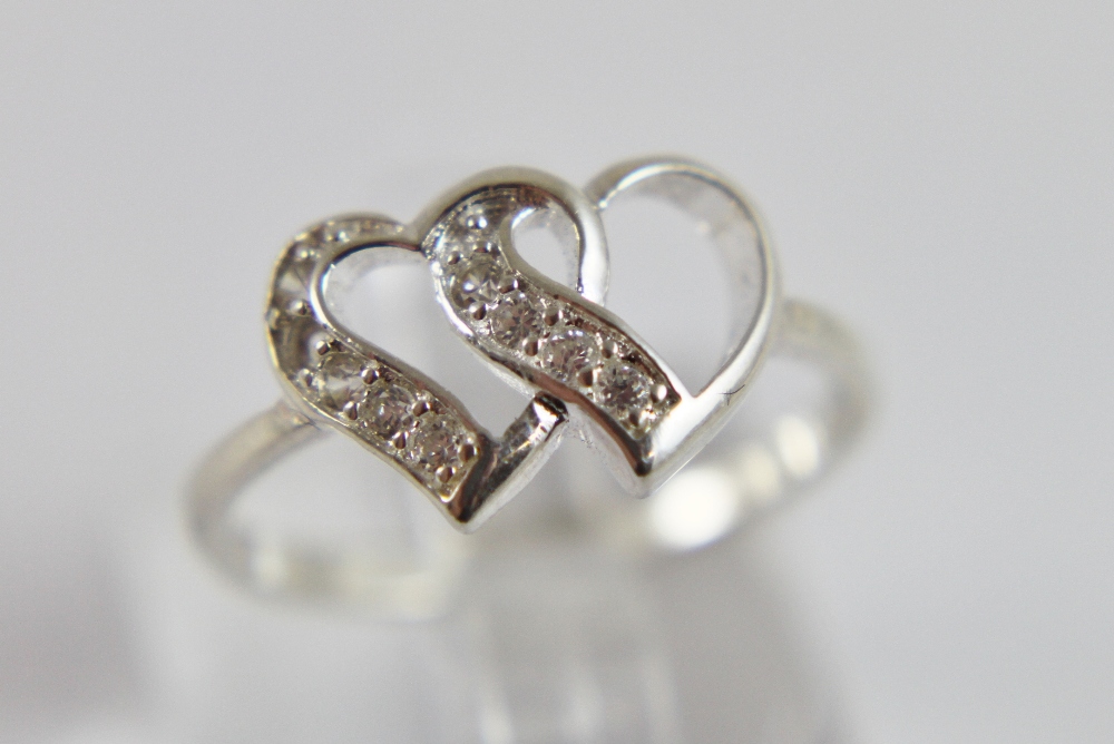 925 silver and CZ open entwined heart ring