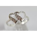 925 silver and CZ open entwined heart ring