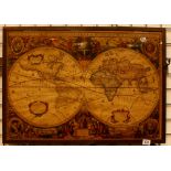 Large framed antique style map of the world.