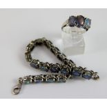Boulder black opal ring and matching bracelet on silver