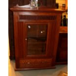 Stained pine single glazed door fronted book case with base drawer,