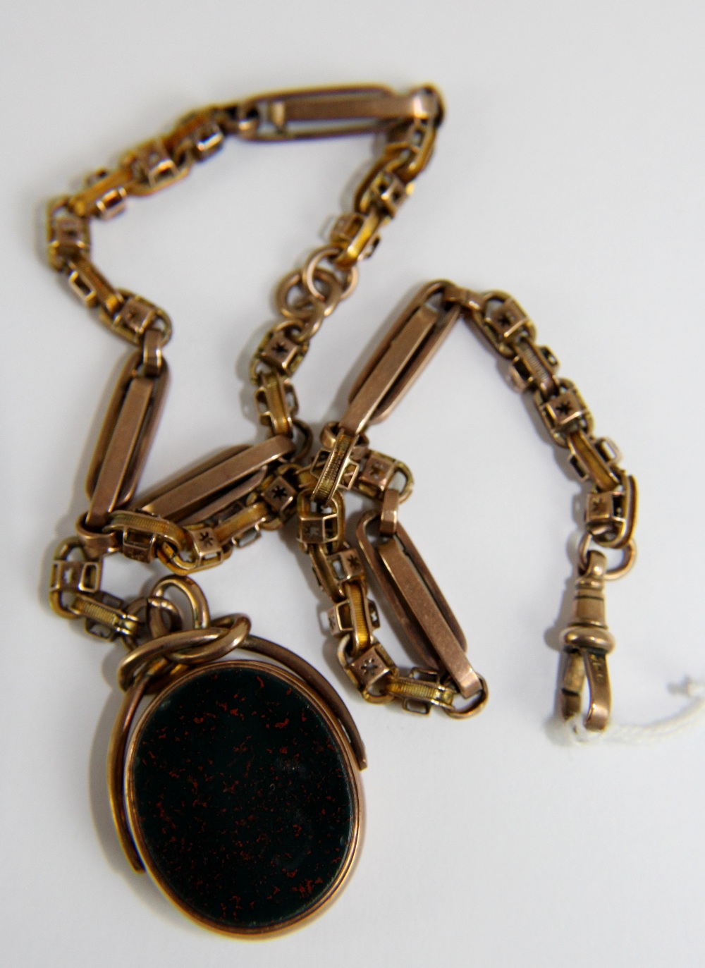 9 ct gold Albert chain with bloodstone fob