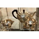 Hallmarked silver 3 piece Art Deco tea service, 834g, assay Birmingham,