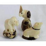 Netsuke - three figures, one elephant, one seal,