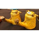 Pair of Wells Unbreakable cast metal railway oil lamps by AG Wells & Co