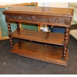 Original late Victorian heavily carved book case/console table with barley twist supports and a
