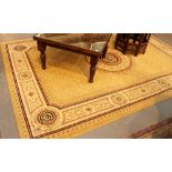 Decorative fringed brown floral rug,