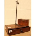 Old Avery scale with drawer and a lidded wooden box