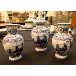 Three blue and white Delft vases including a ginger jar