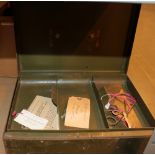 Metal cash box containing antique wills, cheques etc.