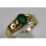 Bahia emerald and diamond ring, 9 ct gold,