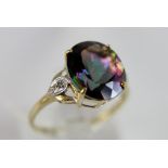 9 ct gold mystic topaz and diamond ring, size N. 2.