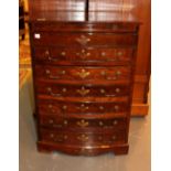 Brass inlaid mahogany lift top chest of six drawers