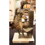 Large cast bronzed statuette with signed plaque to base,