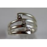 Sterling silver three row three stone ring