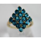 9 ct yellow gold neon apatite and diamond ring size O