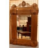 Large Oriental style stained pine wooden framed mirror with inset cabochon decoration mirror,