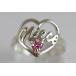 Sterling silver heart shaped ring with pink CZ size S/T