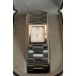 Emporio Armani stainless steel square faced white dial gents wristwatch new boxed