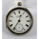 Hallmarked silver pocket watch movement signed H Samuel. Crystal and seconds hand absent.