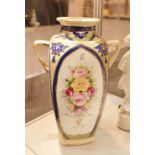 Noritake vase with floral panels and twin handles