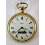 Capri crown wind pocket watch with locomotive to front and rear