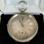 Large gents key wind silver plated silver faced pocket watch,