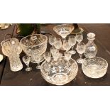 Large quantity of cut glass including fruit bowls, vase,