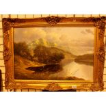 Oil on canvas lakeland scene, signed Andrew Grant Curtis MA in giltwood frame.