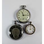 Two stainless steel pocket watches and a fob watch