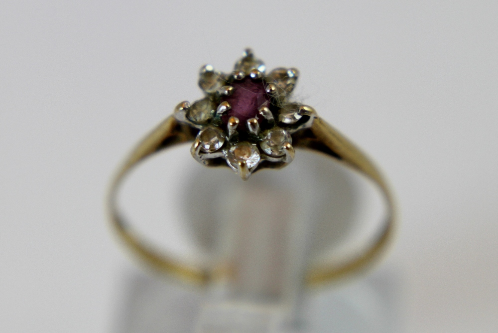 9 ct gold ladies ruby cluster ring,