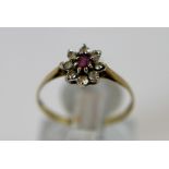 9 ct gold ladies ruby cluster ring,