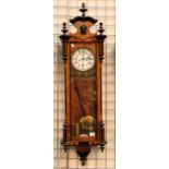 Large wood cased chiming Vienna wall clock, white ceramic dial with seconds dial.