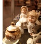 Continental model of 2 children and a Noritake mustard pot