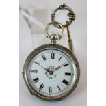 800 grade silver fob watch and key