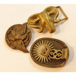 3 Collectable brass belt buckles