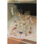 Tray of vintage glasses including graduated boot glasses