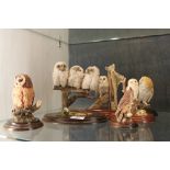 Six ceramic owl figures